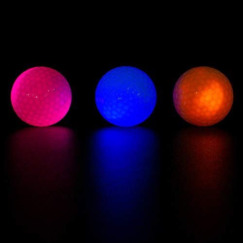 THIODOON Bolas de Golf Luminoso LED de Iluminación de Golf para la Práctica Nocturna de Larga Distancia Brillantes Intermitentes Deportes 6 Colores para su Elección (Paquete de 3: Azul Amarillo Rosa)