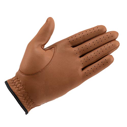 BEAVER GOLF Guante de golf para mujer, color marrón, agarre de piel de cabretta, máxima calidad, hecho a mano (M, derecha (zurdos)