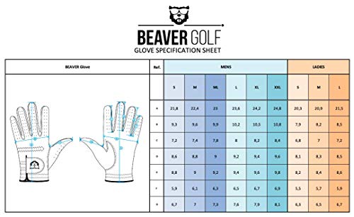 BEAVER GOLF Guante de golf para mujer, color marrón, agarre de piel de cabretta, máxima calidad, hecho a mano (M, derecha (zurdos)