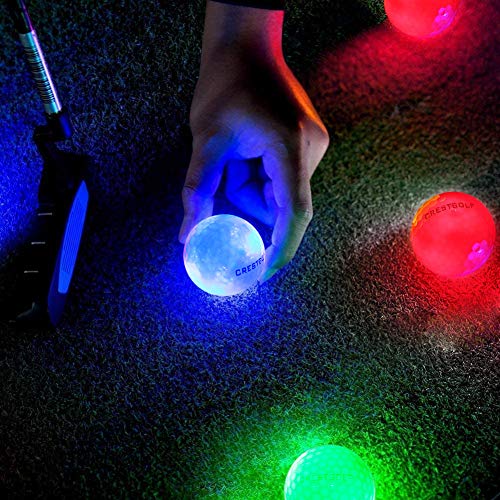 Crestgolf Pelotas de Golf con Brillo LED para la Noche Pelotas de Golf con 4 Luces LED integradas Muy Brillantes Golf de Larga Distancia-3 Piezas