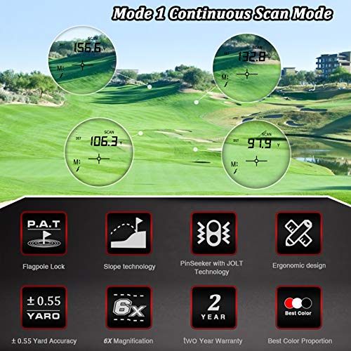 Bozily Telémetro Golf/Caza 1500 Yardas, 6X Aumento Laser Range Finder con Pendiente On/Off, Flag-Lock Tech con Vibración, Medición de Velocidad, Escaneo Continuo, Batería, para Golfista Profesional