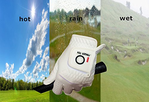 Guantes de golf Finger Ten 2017 de lluvia para hombre, paquete de 3 unidades, todos blancos o negros, para mano izquierda LH duradero, velcro verano, color blanco, tamaño Medium